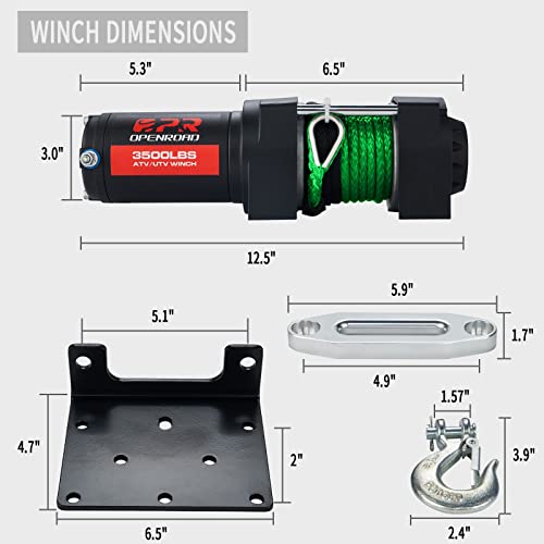 Openroad Atv Winch 3500Lbs 12V Electric Winch,Synthetic Rope Atv Winch Kits For Atv/Utv Off Road Trailer Towing Winch,With Wireless Remote Control Mounting Bracket(Green Rope) #TOP5