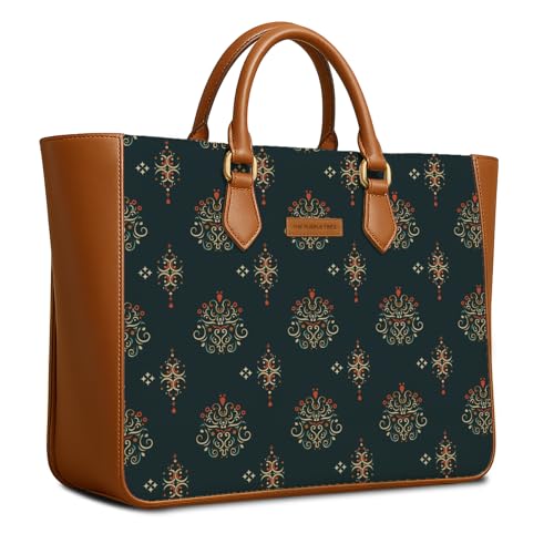 Image of The Purple Tree Handcrafted Women's Tote Bag with Vegan Leather Handles & Indian Prints, Shoulder Tote Bag and Handbag for Office and College (Pack of 1)
