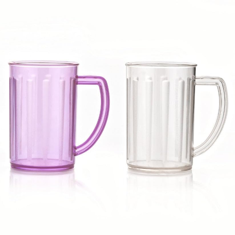Image of Plastic Smoothie Mug Set with Handles, 16 oz Reusable Juice & Shake Cups, Clear Colored Design, Pack of 2