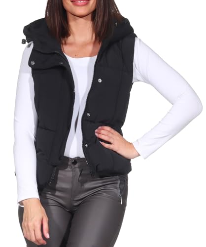 JDY Damen Steppweste kurze Outdoorweste mit Kapuze JDYWonder Short 15354001 Black XXL