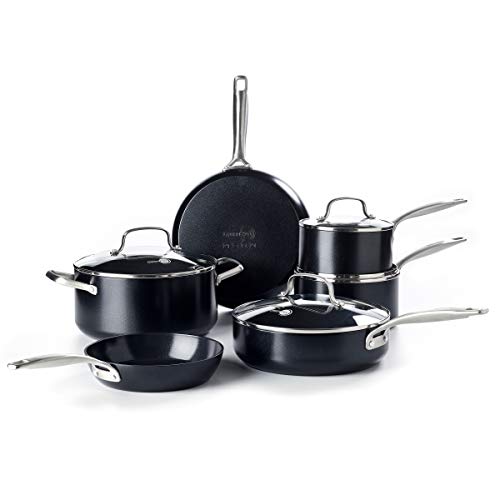 GreenPan Profile Hard Anodized Healthy Ceramic Nonstick, Cookware Pots and Pans Set, 10-Piece, Black