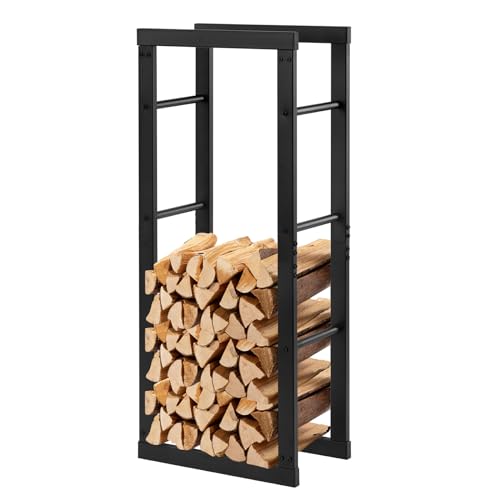 Laneetal Soporte para Leña, 40x25x100 cm, Estante para Leña de Chimenea, Leñero Interior y Exterior de Metal, Estanteria de Almacenamiento de Madera, Negro