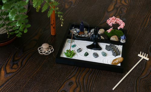 BangBangDa Desktop Meditation Yoga Zen Garden Kit Japanese Tabletop Rock Sand Chakra Shrine Altar Japanese Zen Decor Home Office Desk Zen Gifts for Women Man Birthday w/Rake Tool Accessories Bonsai