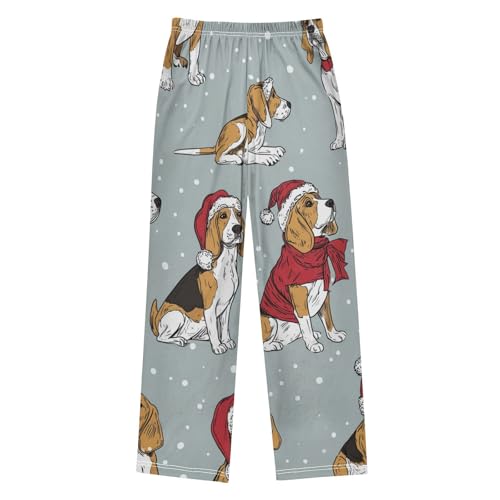 ZZXXB Xmas Beagle Snow Boys Long Pants Soft Trousers Elastic Waist Kids Lounge Bottoms with Pockets S-XL2