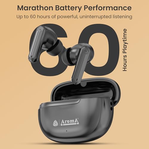 Image of AROMA TWS3 Vibe V5.4 True Wireless Earbuds, Midnight Black | up to 60H Playtime, ENC, Fast Charging, Heavy Bass, Bluetooth