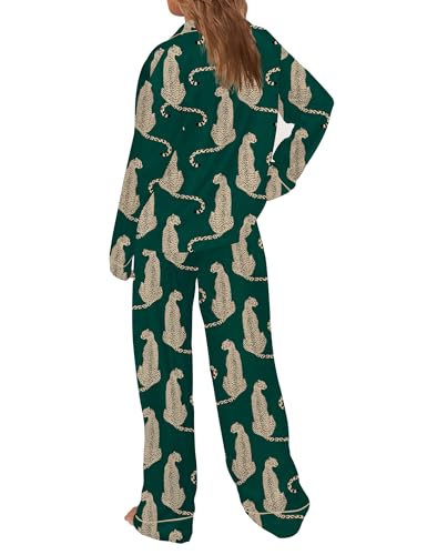 SHESHOW Satin Pajamas Set for Women Set Long Sleeve Button Down Pjs Sets 2 Piece Loungewear Animal Sleepwear XS-XXL3