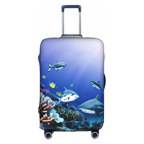 Shark Swimming Under The Sea Print Luggage Cover For Suitcases, Travel Case Protector, Simple & Convenient Installation