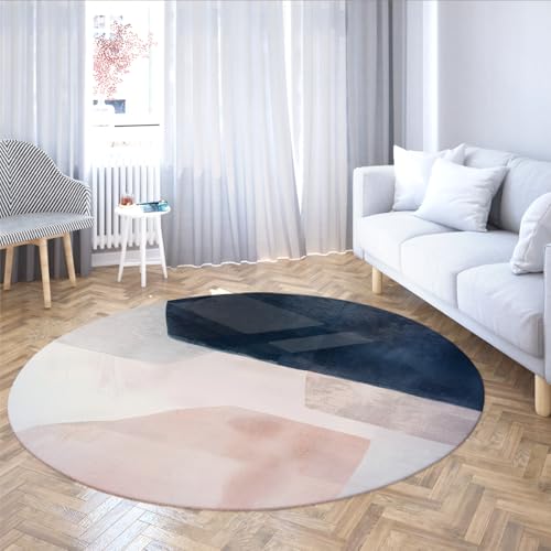 Tapis rond abstrait 140 cm salon design géométrique lavable - 2
