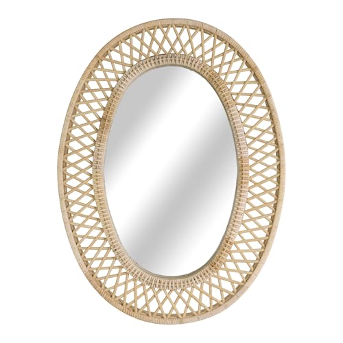 Image of Oval Rattan Wall Mirror - 24x32 Inch Boho Elegance with Woven Frame, Decorative Mirror for Bathroom Vanity Entryway Living Room