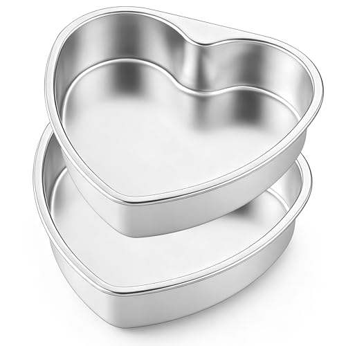 HaWare Heart Cake Tin 2Pcs 8inch Stainless Steel Heart Shaped Baking Pan Set Ideal for Valentines Day Anniversaries Wedding Layer Cakes Mould Healthy & Non-Toxic Dishwasher Safe