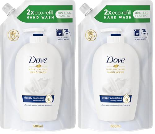 Dove Recarga Jabón Líquido de Manos Hidratación Profunda con 5 Hidratantes para Todo Tipo de Pieles, 500 ml (Paquete de 2)