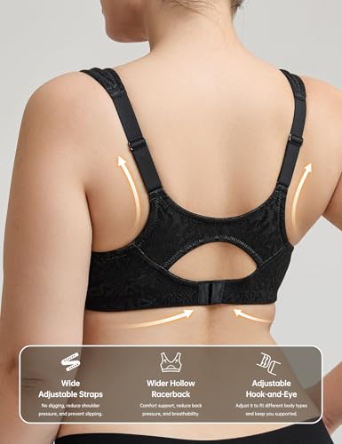 Image of Wingslove Women's Front Closure Minimizer Bra Full Coverage Wirefree Comfort Plus Size Racerback Jacquard Non Padded
