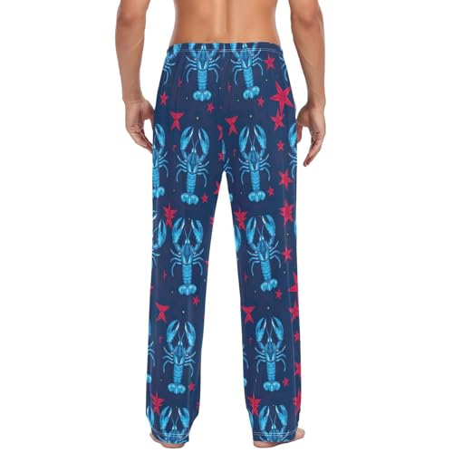 Blue Lobster Star Men's Pajama Pants Breathable Decorative Men Pajama Bottoms S3