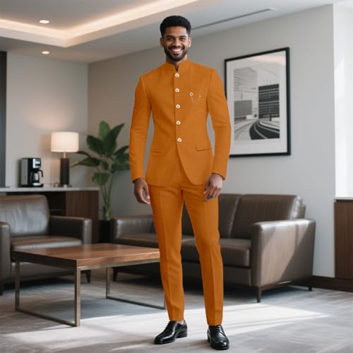 Men's Business Suit Elegant Solid Slim Fit Single Breasted Brooch Blazer and Pants 2 Piece Set2