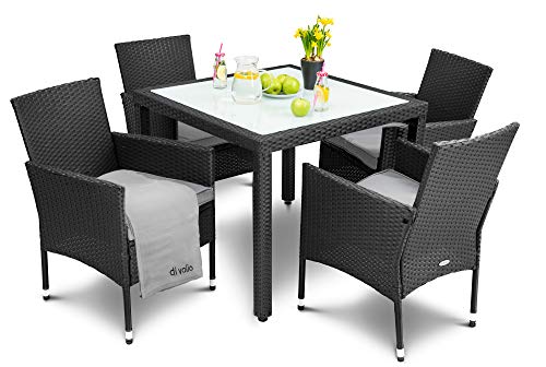 di volio Gartenmöbel Set Poly Rattan Sitzgruppe Verona 4 Stühle + 1 Tisch in DREI Farben Cover