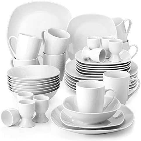 MALACASA Dinner Sets, 16-Piece Porcelain Plates and Bowls Set with 4-Piece Dinner Plate/Soup Plate/Side Plate/Cereal Bowl, Dinnerware Set Service for 4, Series Isabel