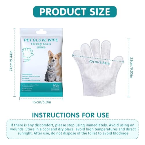 Image of Pet Glove Wipes for Dogs & Cats | Soft Non-Woven Gloves for Paws, Ears, Eyes & Body - Gentle Grooming Wipes | Safe & Hypoallergenic Daily Care (6 pcs)