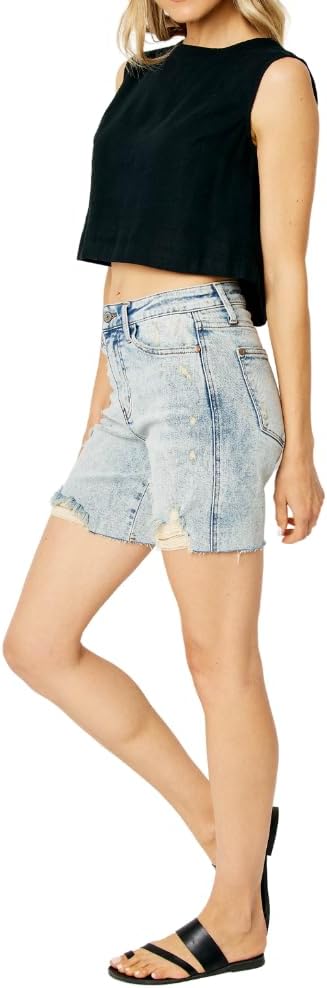 Judy Blue High Waist Mineral Wash Destroyed Boyfriend Shorts