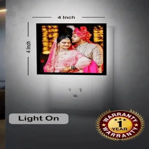 Image of EVOTECH Customized Night Lamp, Photo Lamp | Custom LED Photo Lamp, 4 x 4 Inch | Plug-in AC Power | Personalized Gift for Rakhi, Birthday, Anniversary, Couple, Home Decor, Dim Light (Light Yellow)