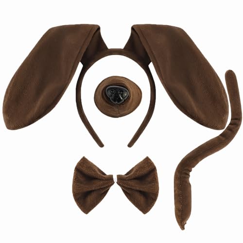 Hapdoo Dachshund Dog Costume Set, Dog Ears Headband Tail Bow Tie Nose Dachshund Gifts, Puppy Animal Ears Costumes Party Accessories for Women Adult