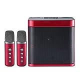 PaNt Máquina de Karaoke Portátil con Bluetooth, Equipo de Karaoke con 2 Micrófonos Inalámbricos, Sistema de Sonido y Modo de Canción de Karaoke para Fiestas en Casa, Bodas, Picnic, Rojo