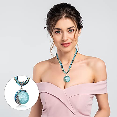 Hicarer 3 Pcs Turquoise Necklaces for Women Retro Vintage Bohemian Style Pendant Collar Chain Necklace Fashion Beaded Chunky Pendant Collar for Women Lady Gifts (Green, White, Blue)2