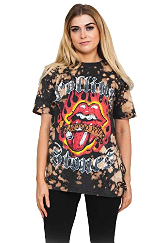Rolling Stones The T Shirt Tattoo Flames Logo Nouveau Officiel Dip Dye Gris - Les Beatles, Paul McCartney, John Lennon, RIngo Starr, George Harrison Rolling Stones The T Shirt Tattoo Flames Logo Nouveau Officiel Dip Dye Gris