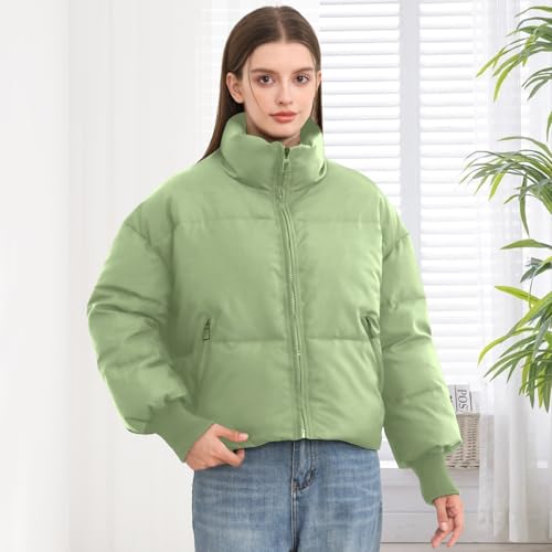 Women’s Winter Cropped Puffer Jacket Coat Casual Quilted Baggy Long Sleeve Zip Down Jackets Outerwear - Image 7