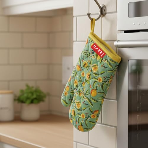 Image of HAZEL Cotton Mitten Gloves for Kitchen | Heat Resistant Microwave & Oven Gloves | Baking, Cooking, Anti-Hot Protection - Set of 1