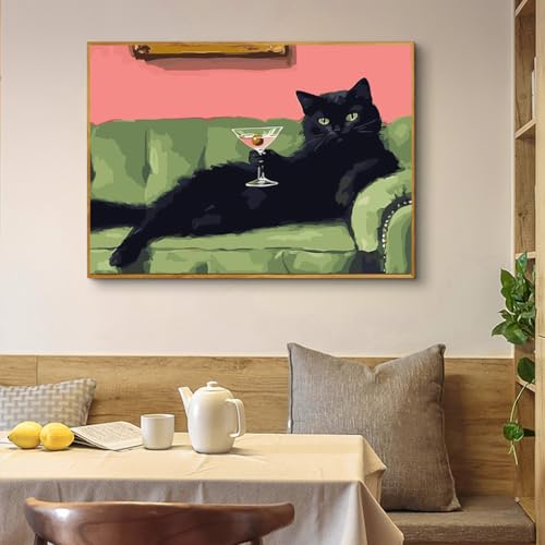Image of Eiazuiks Stamping Cross Stitch Kit, Gentleman Cat Counting Cross Stitch Kit for Adult Beginners, Full Line DIY Stitching Kit for Home Decor Cross Stitch Patterns 12x16 inches