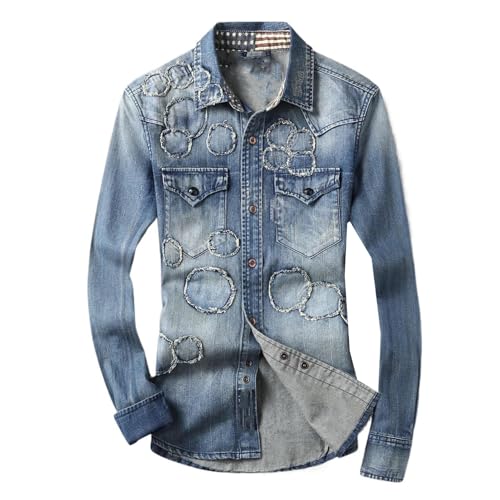 Veste en jean pour homme GUOYUXIAO : chemise en denim vintage et surchemise décontractée