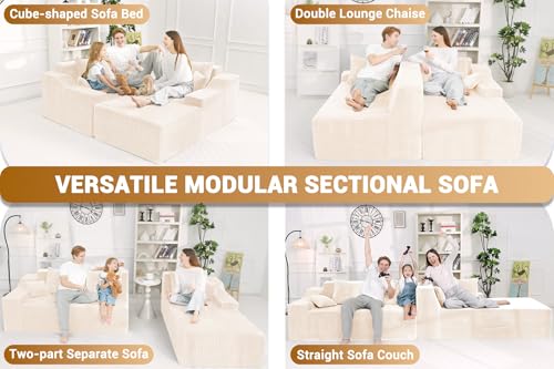 Image of HABUTWAY 101'' Modular Sectional Sofa Cloud Couch with Deep Seat, Modern L-Shaped Convertible Couches Upholstered Couch with Chaise for Living Room Bedroom(Beige, Right-Facing Chaise)