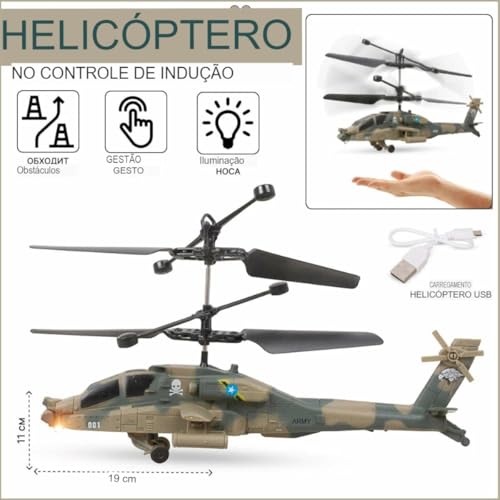 Helicóptero de Controle Remoto RC, Brinquedo Voador com Sensor de Indução, 4 Canais, para Crianças
