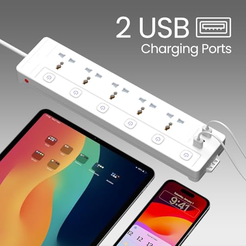 Image of 7-in-1 Power Strip with High Electrical Conductivity | 4 AC Extension Sockets, 2 USB Ports, Type-C Port | Extension Cord with UK Plug Spike Guard Protector for Home, Office, Kitchen, PC