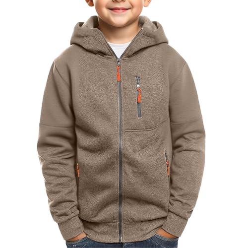 Boys Solid Sweatshirt with Hood Long Sleeve Zip Up Slim Fit Hoodies Fall Warm Casual Pullover Tops with Pocket2