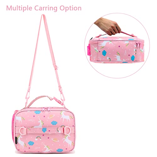 FlowFly Kids Lunch Bag, Durable Insulated School Lunch Box with Shoulder Strap and Bottle Holder, Water-resistant Thermal Small Lunch Cooler Tote for Teen Boys & Girls,Pink#Unicorn by FlowFly - Image 6