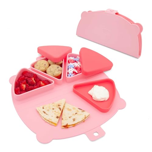 Image of 321 Grow Silicone On-The-Go Snack Mat – Foldable Reusable Placemat with 3 Compartments and Lids – Travel-Friendly Baby and Toddler Snack Plate – Dishwasher Safe (Cotton Candy)