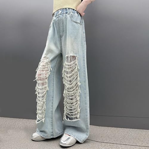 Jean Y2K fille à coupe droite et taille élastique en denim léger - 4