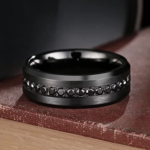 King Will Mens 8mm Black Men Women Tungsten Carbied Rings Wedding Bands Cubic Zirconia Eternity Ring CZ Inlaid Black 11 - Image 2