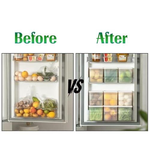 Image of SPIREX Fridge Kitchen Home Food Storage Containers 6 Pack set Vegetables Fruits Keep Fresh | Plastic Refrigerator Side Doors Organizers | With White Lid (Pack Of 6)