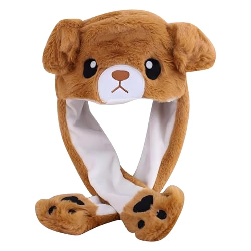 Toyhood Hat with Moving Ears, Funny Plush Ear Moving Hats Cute Plush Animal Flap Cap Soft Jumping Animal Hat Funny Floppy Ears Hats for Kids Women Men Christmas Easter Birthday Cosplay Costume (Bear)