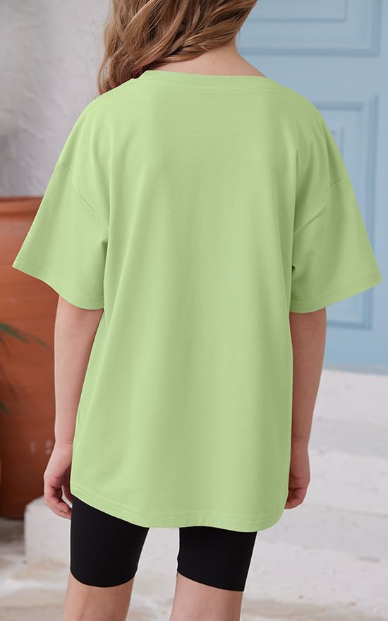Image of ZDC Girls Short Sleeve T Shirts Kids Summer Oversized Tops Trendy Crewneck Basic Tees 5-14 Years