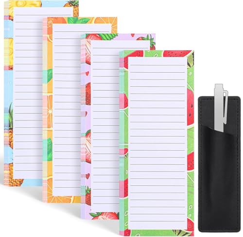 Bloc Note Magnetiques Frigo 4 Pièces avec Support Stylo, 200 Feuilles pour Liste de Courses Magnetique Frigo, Bloc Frigo Réfrigérateur, pour Planification,...