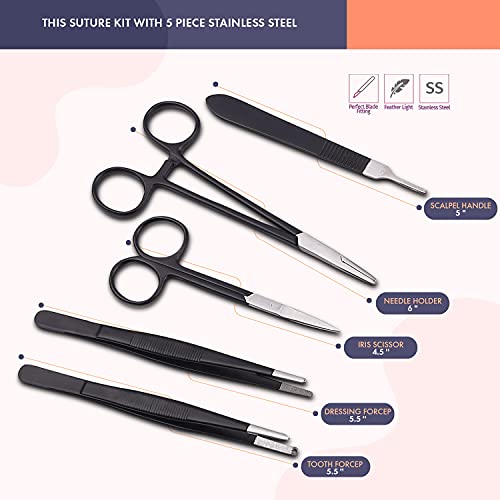 Image of Suture Practice Kit for Medical Student, Complete Suture Practice Kit, Suture Training Include Upgrade Suture Pad with 3 Layers and 14 Wounds with Silicone Suture Pad and Suture Tool kit,