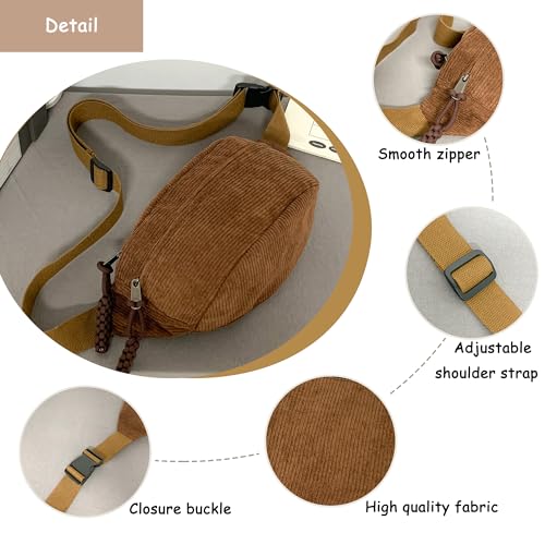 Micmores Bauchtasche Damen Umhängetasche Modische Cord Crossbody Bag Damen, Stilvolle & Praktische Brusttasche Gürteltasche Hüfttaschen für Outdoor Sport Reise Laufen Schule (Khaki)