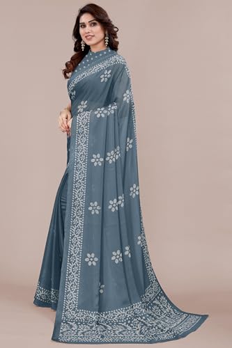 Image of MIRCHI FASHION Saree for Woman Chiffon Batik Printed | Lightweight Daily Wear Women's Office Sari with Blouse Piece (Available in 40 Colours)