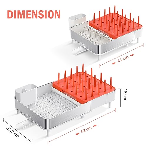 KINGRACK Dish Rack, Extendable Dish Drainer, Modern Dish Drying Rack 2 IN 1 Design, Expandable Drain Board In Sink, Stainless Steel Dish Racks for Kitchen Counter Utensils,Plates,Pans,Pots Organizer