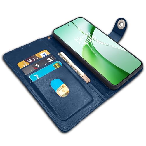 Image of Pikkme OnePlus Nord CE 4 5G Flip Cover Leather Finish | Inside TPU with Card Pockets | Wallet Stand and Shock Proof | Complete Protection Button Flip Case (Blue)