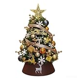 babominimer Mini-Baum mit eingebauten Lichtern für den Tischgebrauch, aus langlebigem PVC mit dekorativen Sternen, Hirschen und Schneeflocken (60 cm)