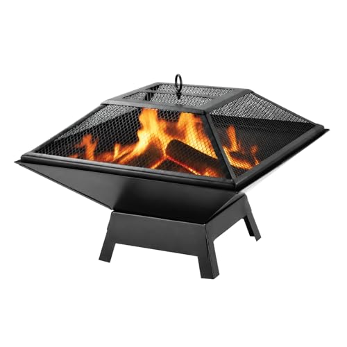KCT Contemporary Square Garden Fire Pit with Lid Patio Heater and Log Burner